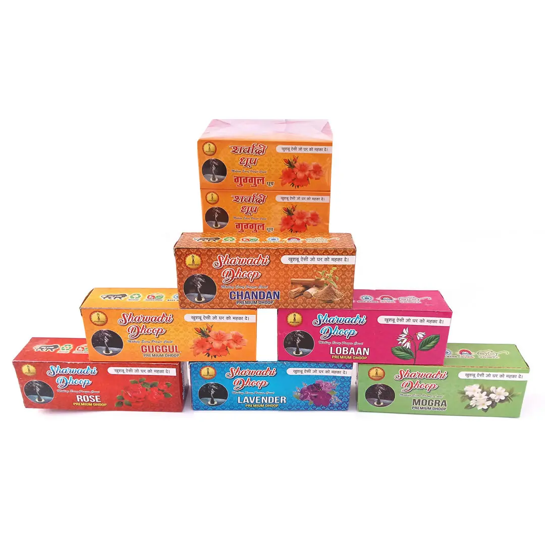 Gili Dhoop Lavender, Guggul, Guggal, Lobaan, Rose, Mogra, Chandan (12, Set of 6)